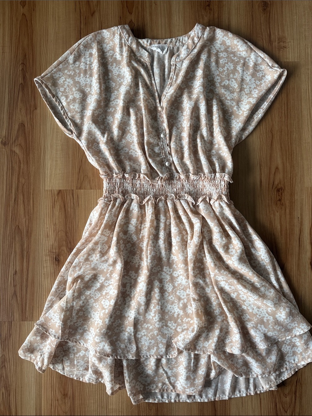 Beige Floral Smocked-Waist Women’s Top - Sienna Sky